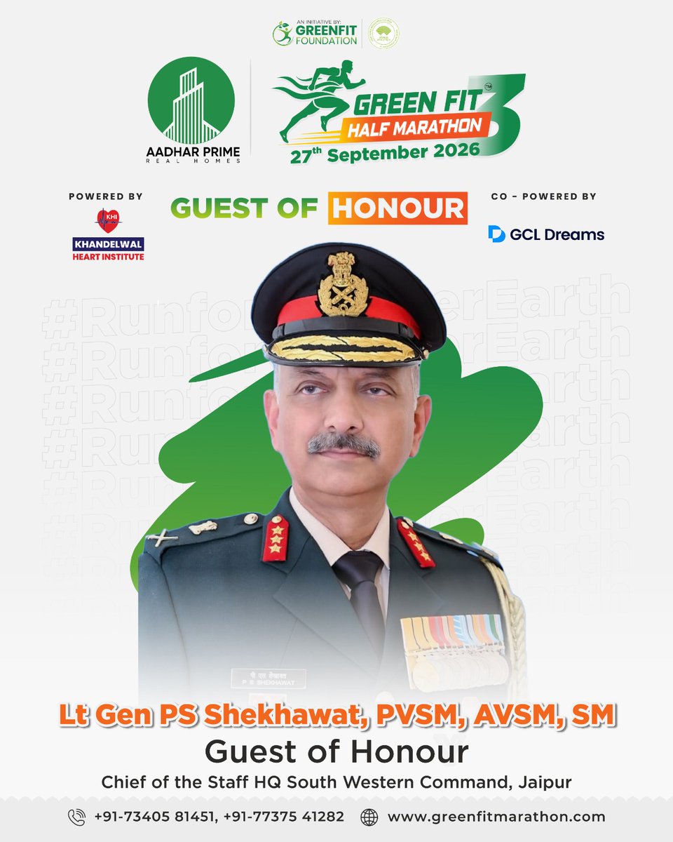 greenfitfound's tweet photo. Honoured to Welcome Our Distinguished Guests! 🌟

We’re excited to have our distinguished guests join us at the #AadharPrimeGreenFitHalfMarathon 2026. 🏃‍♂️🌱

📅 27 September 2026 | Jaipur

See you at the event! 🏁

#GreenFitHalfMarathon #RunForGreenerEarth #GreenFitFoundation https://t.co/IVuRNX0iji
