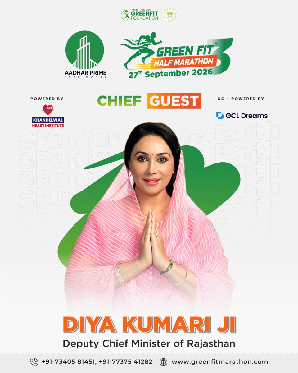 greenfitfound's tweet photo. Honoured to Welcome Our Distinguished Guests! 🌟

We’re excited to have our distinguished guests join us at the #AadharPrimeGreenFitHalfMarathon 2026. 🏃‍♂️🌱

📅 27 September 2026 | Jaipur

See you at the event! 🏁

#GreenFitHalfMarathon #RunForGreenerEarth #GreenFitFoundation https://t.co/IVuRNX0iji
