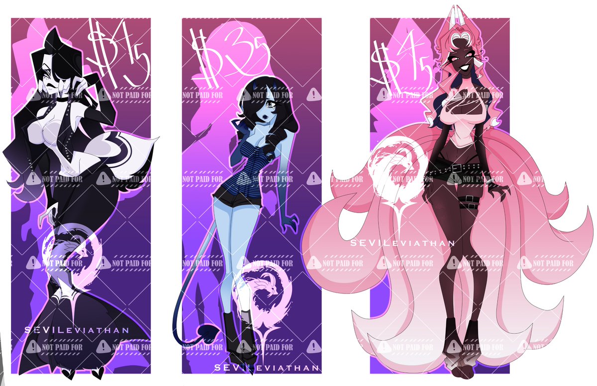 SEVILeviathan's tweet photo. Multifandom/Helluva Boss: Adopts!

🎸: Punk Spider: $45
💧: Sad Imp: $35
🩷: Pink Katsune: $45

Payment via PayPal (+5 for tax) /Artistree!
DM if interested!

#helluvabossadopt #helluvaboss #hazbinhotel #helluvabossoc #hazbinhoteloc #hazbinhoteladopt #oc #ocadopt #adoptables https://t.co/DZRA795GsY