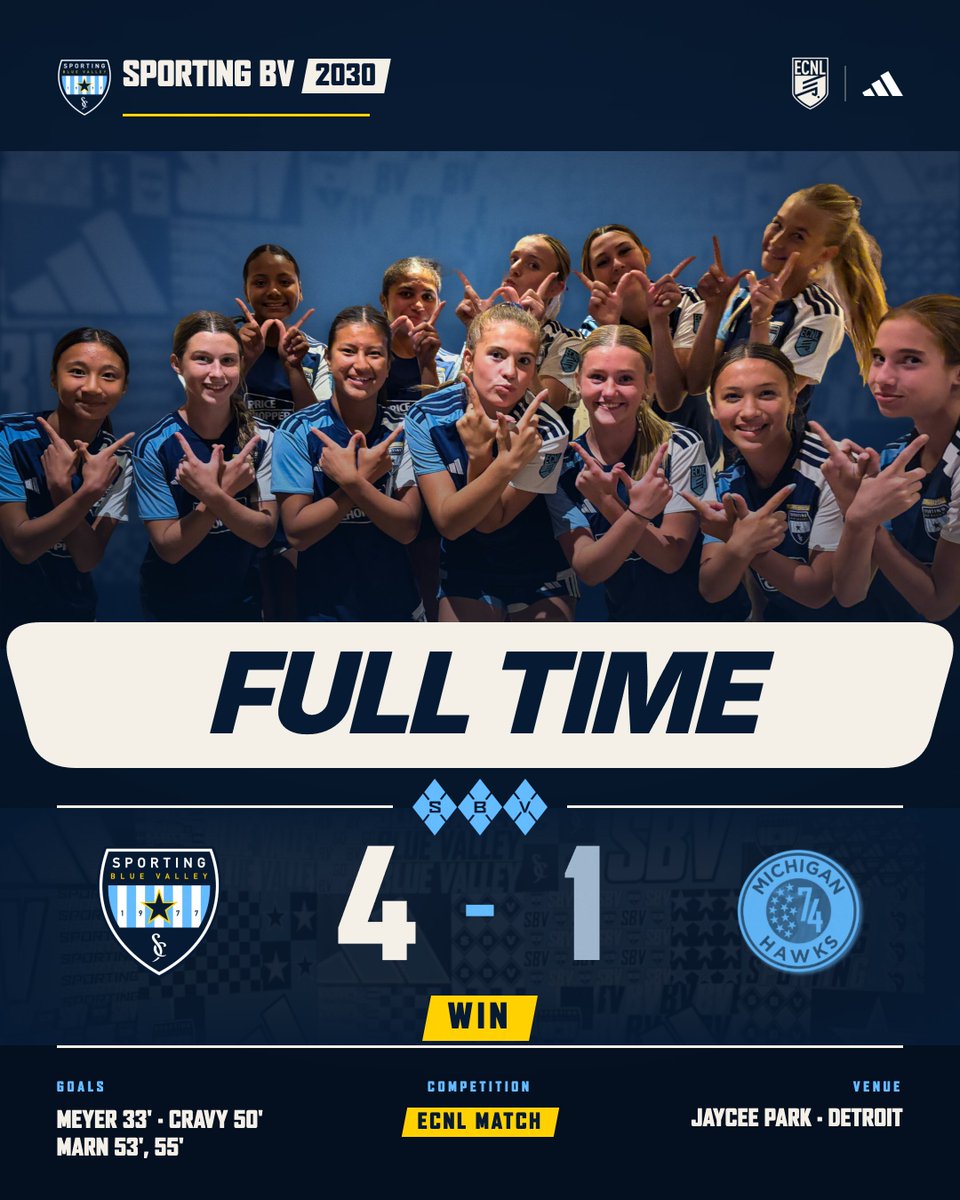sbv2030ECNL's tweet photo. Full Time | 4-1

Went to Detroit. Scored four. Did the hand thing.

Meyer, Cravy, Marn x2.

@SPORTINGBV @ECNLgirls @MIHawks1974 @TopDrawerSoccer @TheSoccerWire @PrepSoccer https://t.co/79ytArg9Ad