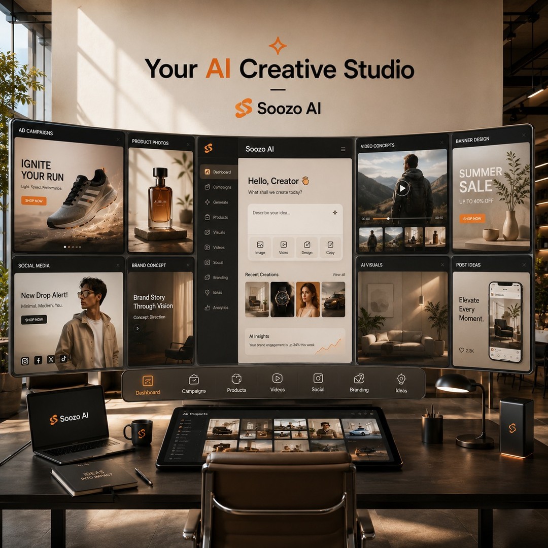 UlaSanderdeh's tweet photo. Step into a warm, sophisticated creative studio powered by Soozo AI. From ad campaigns and product photos to video concepts and social visuals, every idea comes to life in a space designed to turn inspiration into impact. Try Soozo today. https://t.co/ufnCAOZj3E
