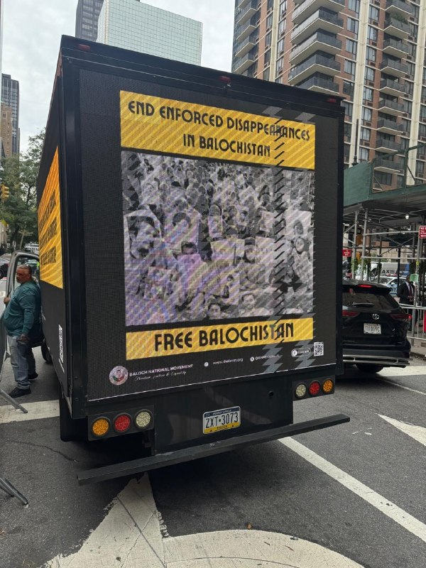 BNMFootages's tweet photo. BNM Digital Truck | New York | 25 September 2026

During UNGA 81, BNM took the Balochistan issue onto New York’s streets. A digital truck moved through busy roads and public spaces, carrying messages on enforced disappearances, military actions, arrests of activists and women, destroyed homes, and the plunder of natural resources.

The aim was simple: put Balochistan in front of diplomats, journalists, and the city itself  and break the silence.

Sami Baloch, President, BNM USA: the campaign was meant to take Balochistan’s message to as many people as possible, and to tell the world what is happening.

#BNMinUSA 
#BNMatUN 
#BNMGlobalCampaign