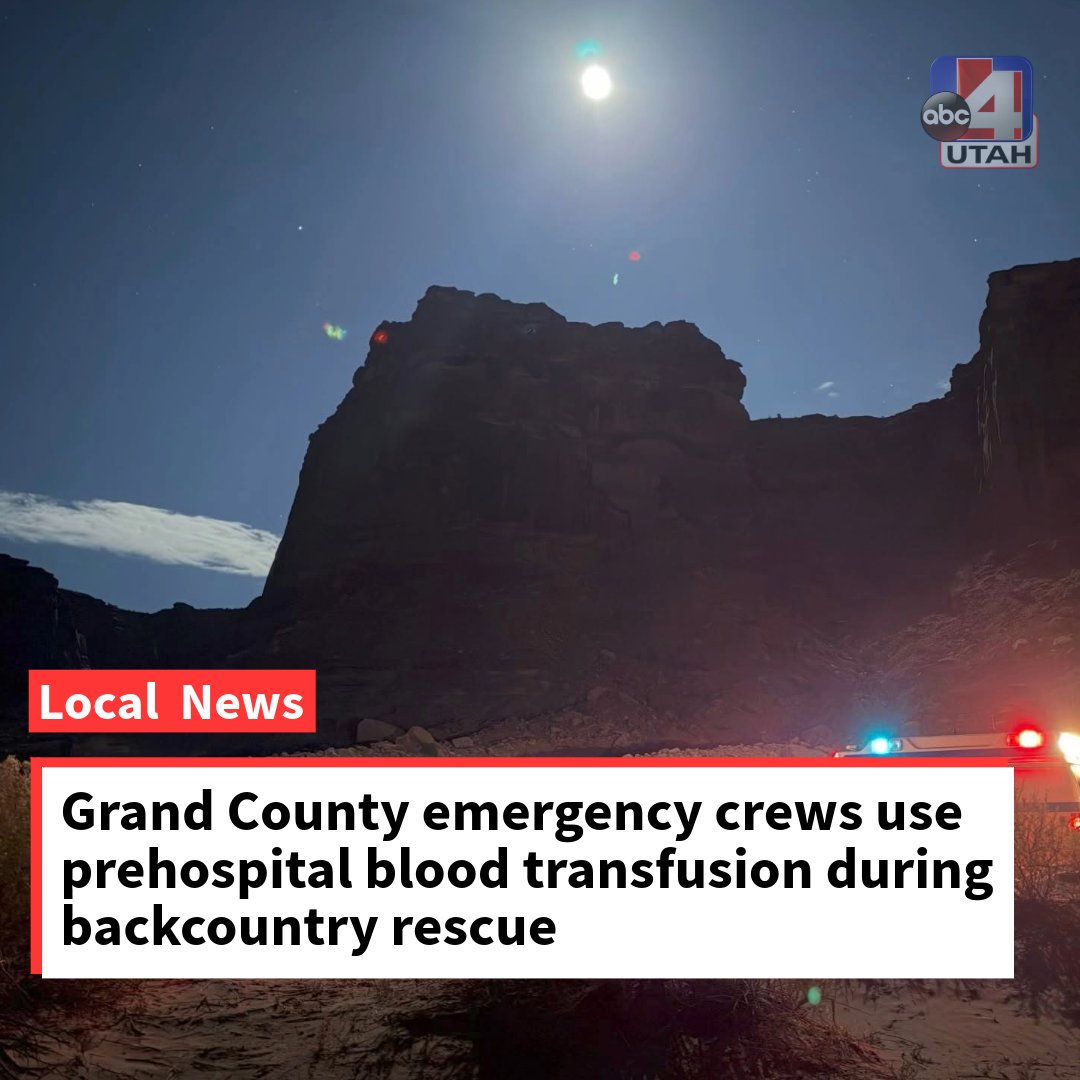 abc4utah's tweet photo. Grand County Emergency Medical Services (GCEMS) performed a life-saving prehospital blood transfusion while responding to a traumatic injury call. https://t.co/WXUCBBu6Nq