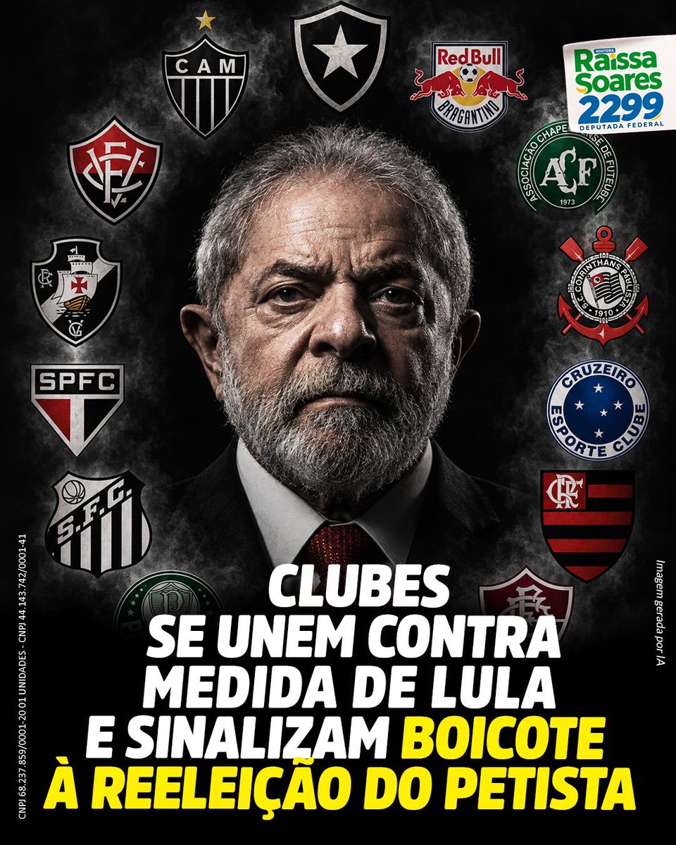 draraissasoares's tweet photo. Lula conseguiu colocar até Flamengo e Fluminense do mesmo lado: contra a sua canetada! 

Os clubes reagiram à proibição das bets, alertaram para prejuízos a contratos, empregos e projetos esportivos, e nos bastidores já se discute uma reação contra sua reeleição.

E não adianta, a essa altura, querer jogar a culpa em Bolsonaro! Foi Lula quem sancionou a regulamentação das bets em 2023. O brasileiro não tem memória curta!
