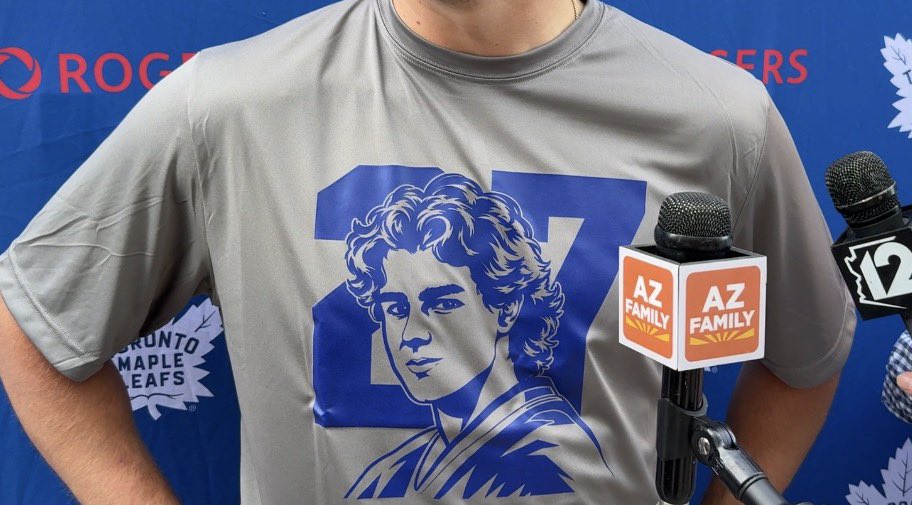 leahmerrall's tweet photo. The entire Toronto Maple Leafs team wore these shirts to honor Matthew Mayich today in Tempe. 

They visited the Mayich family in the hospital this morning. https://t.co/0Ku8glceNS