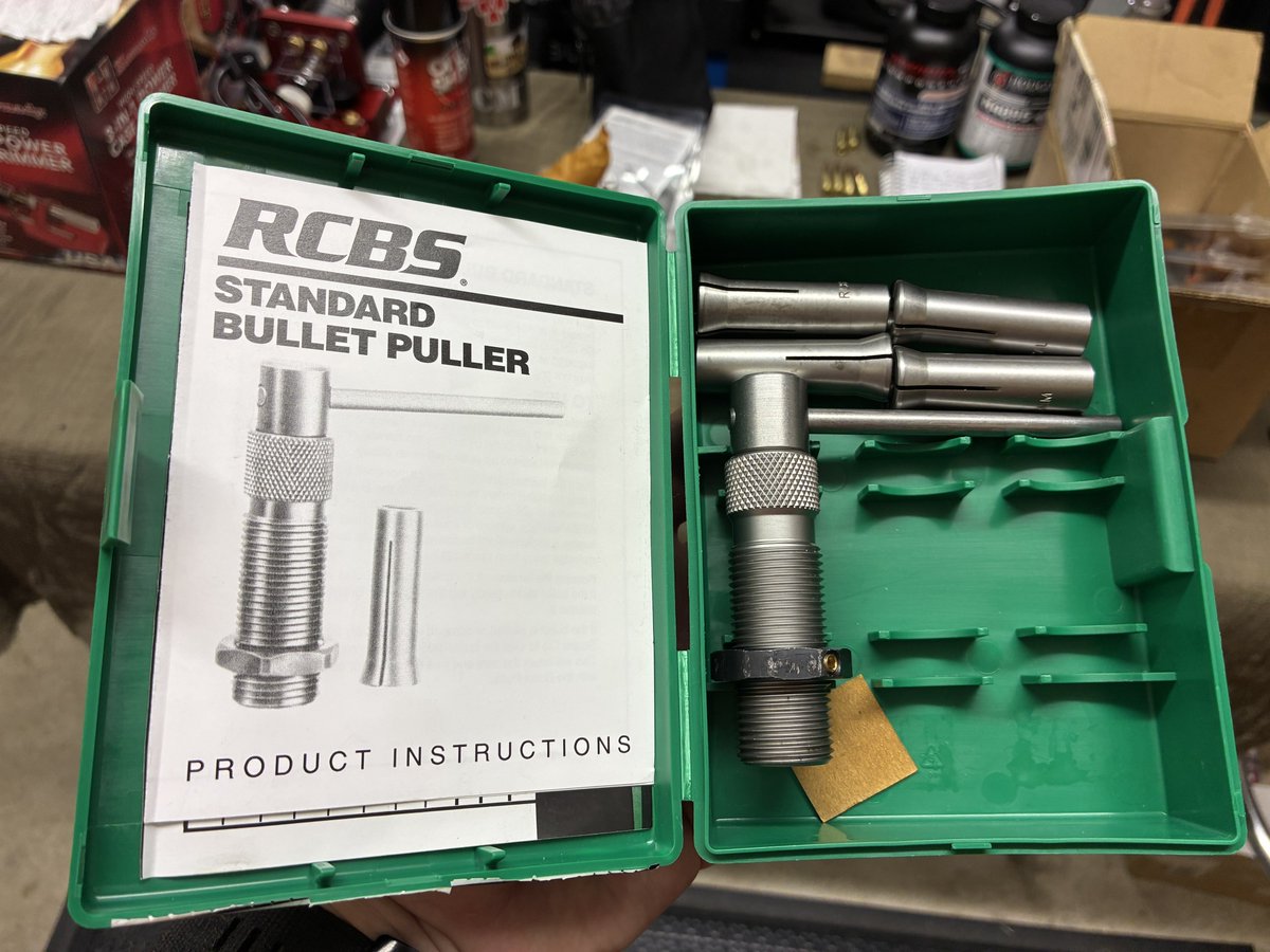 MrLeadslinger's tweet photo. I absolutely recommend you get one of these and the collets that fit the calibers you reload early in your reloading journey because you will make mistakes and those hammer style bullet removers make your life worse. This will make it better. https://t.co/eK6SFPHf63