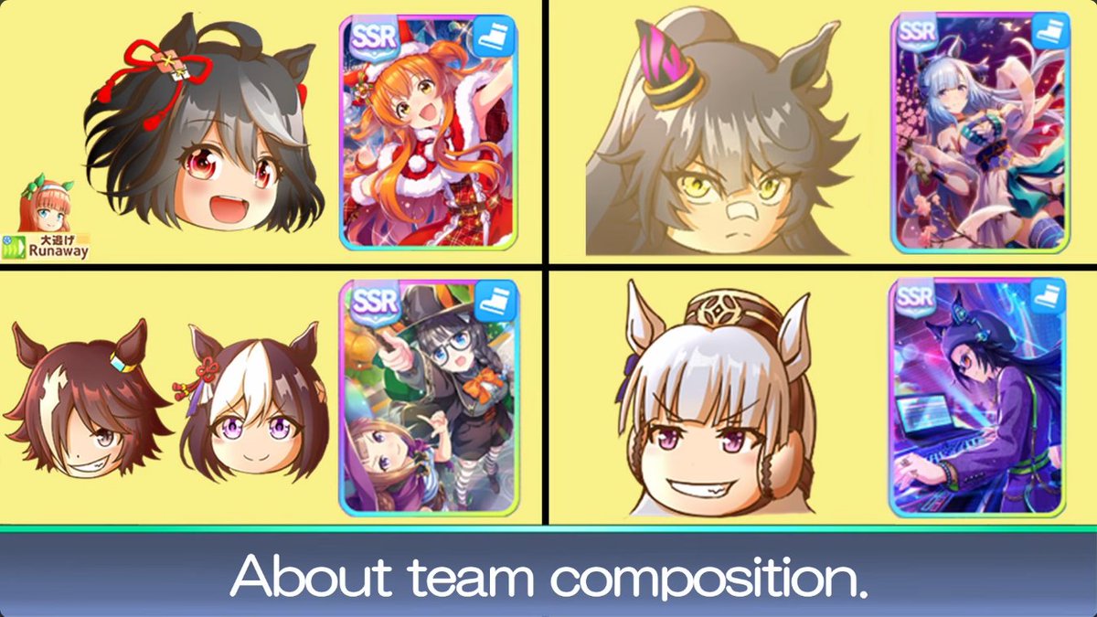 warikiryan's tweet photo. For this CM, as long as you have 800+ stam &amp; 2 gold recovery skills, you can use any umas. Comps like Runaway + 2 Front Runners, Late aces, or Triple Back Liner. If you get Long S but no gold recovery skill, you will explode due to stress. 
Credit art by @seriruMAD
#umamusumeㅤ https://t.co/YhK6X1Vr5S