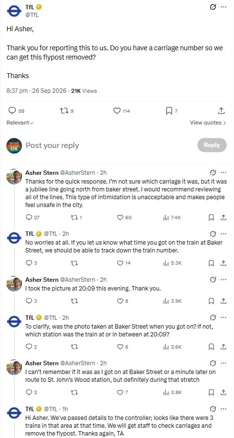 WokePolitlcsUK's tweet photo. 🚨 NEW: TfL are racing to remove a "Free Palestine" advertising banner on the tube after some Zionist freak complained.

[@TfL] https://t.co/diRNbOCfQ5