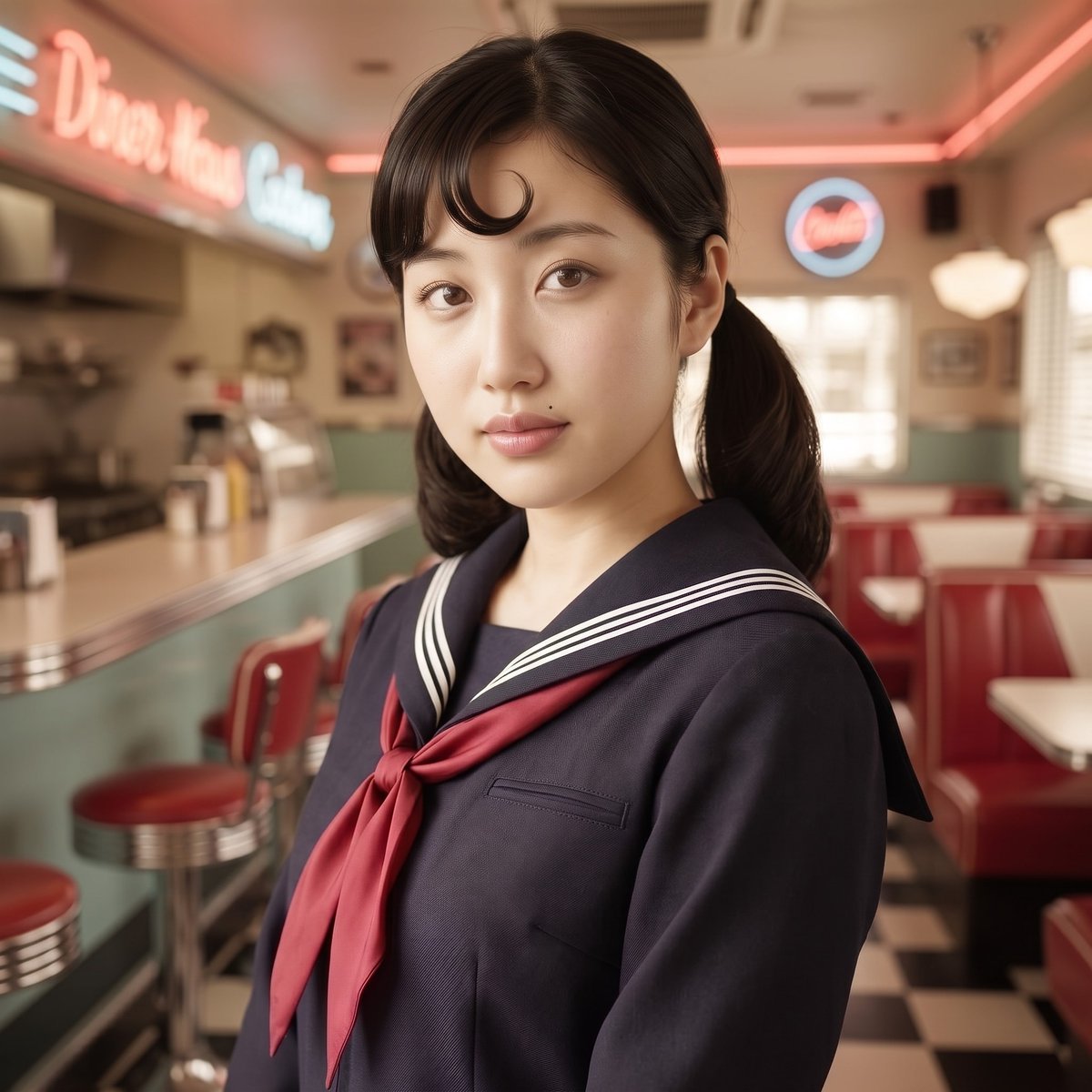 Poyom_f's tweet photo. 今回は「世界で一番セーラー服の似合う女子高生」歩詠がいろいろな髪型を試してみたよ。どれが最も似合っているか教えて!
❶ポニーテール(平常運転)
❷ボーイッシュショート(失恋後?)
❸軽くkiss curl(中途半端?)
❹ツインテールのkiss curl(50's)
できれば、理由も教えほしいぞよ。ﾍﾍ https://t.co/Ic8GG46ime