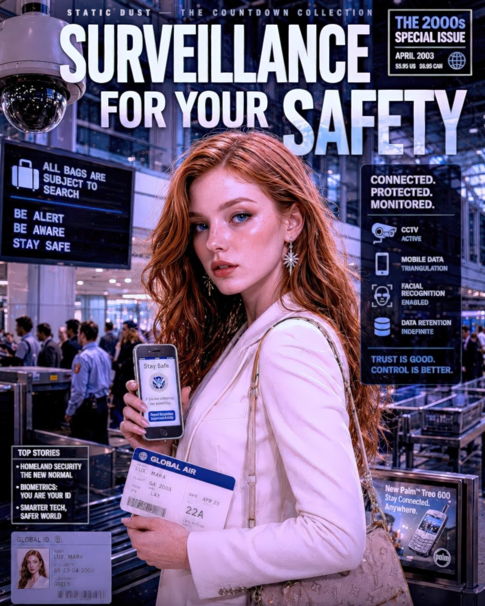 ManyDembowski's tweet photo. 2000 // SURVEILLANCE FOR YOUR SAFETY

Every generation inherits a promise. This one was security: more cameras, data, and protection. Permissions and expectations quietly grew. The Countdown Collection continues with the decade that asked what https://t.co/pXIk0yEDXc