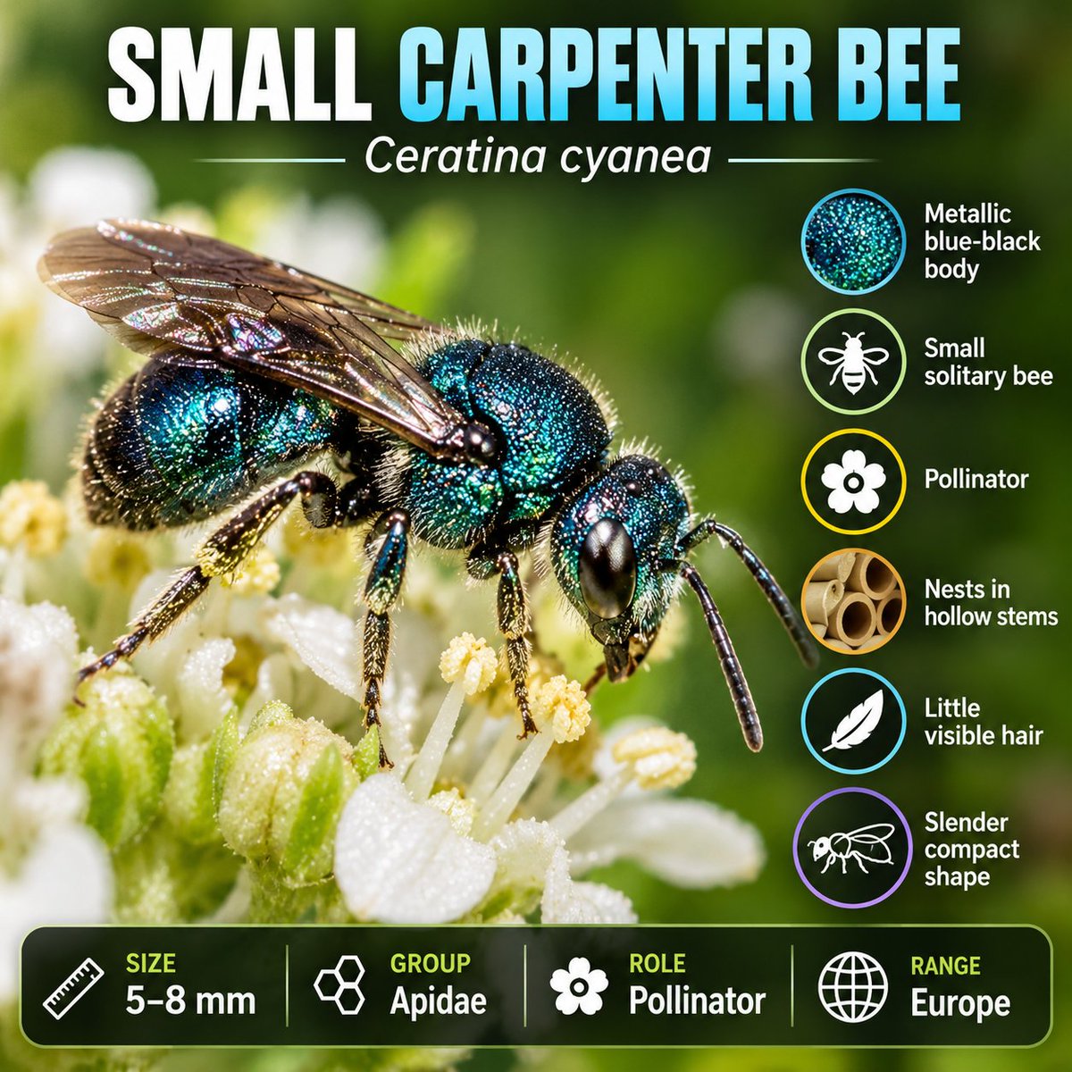 Naturetofly's tweet photo. Bee or wasp? 🐝⚡ Ceratina cyanea and Trichrysis cyanea shine with the same metallic blue-green glow, but they live very different lives. One is a tiny pollinator that nests in hollow stems, while the other is a jewel-like cuckoo wasp with a parasitic lifestyle. Same brilliance, different roles in nature. Which one fooled you first?
#BeeVsWasp #InsectWorld #NatureFacts