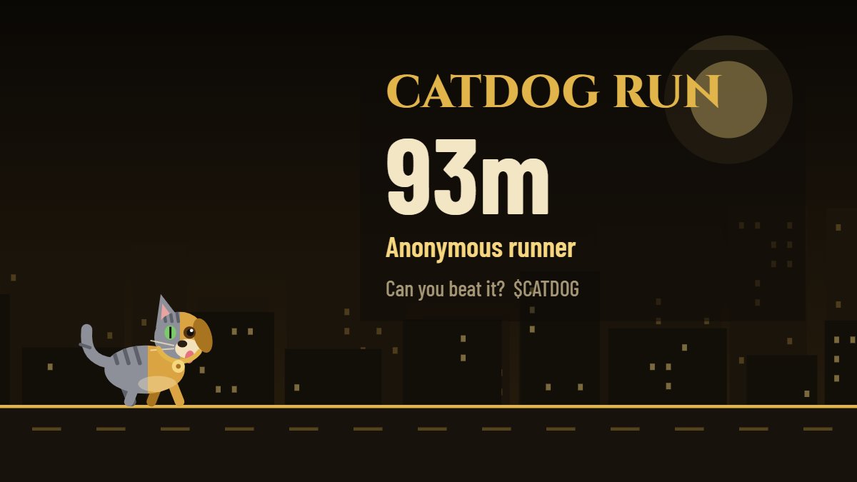 CDMEMECOIN's tweet photo. I just ran 93m in CATDOG Run 🐾
Can you beat me? 👇
$CATDOG https://t.co/XtK6HYx0ZV

$game #solana #token #catdog #cate $doge #crypto #memecoin https://t.co/jMO4YfpYSW