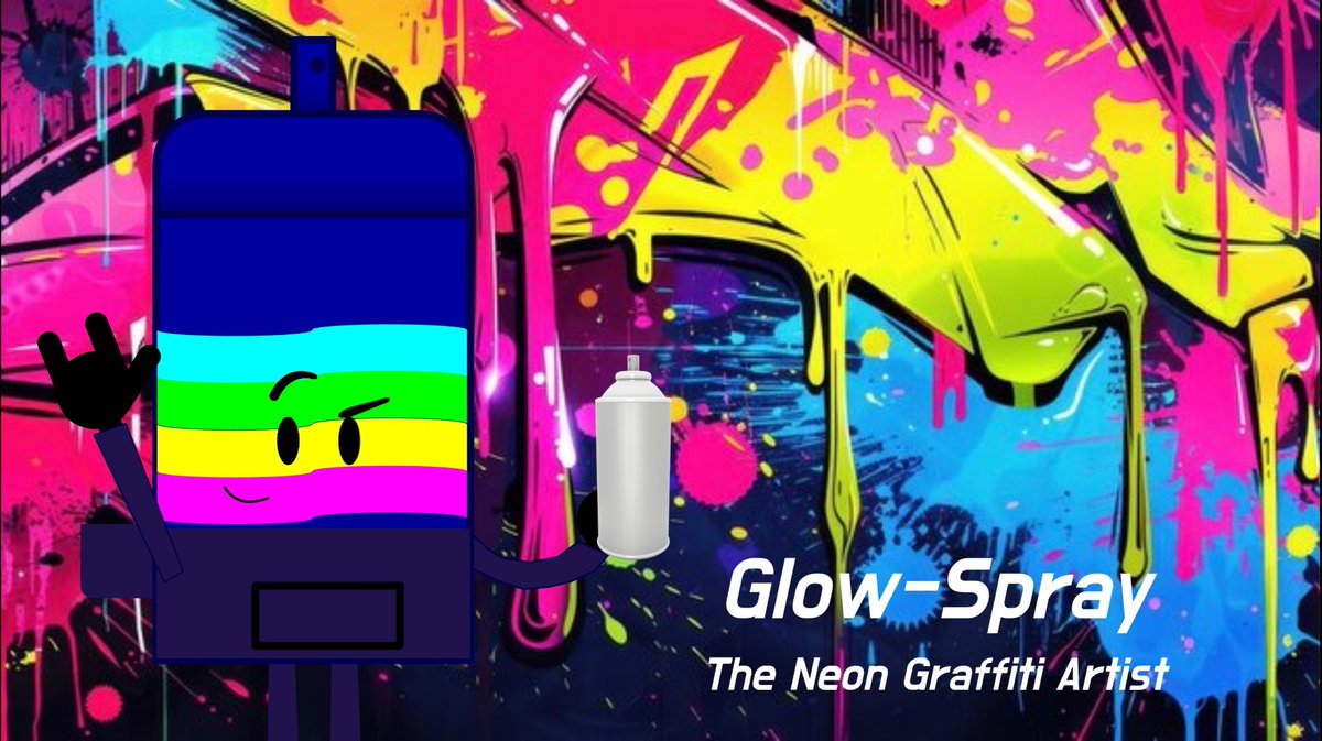 DGuy2002's tweet photo. New OC: Glow-Spray

this spray paint can is a neon graffiti spray paint artist, he only does the art in the basement with his blank pictures, and he doesn't violate the law, and he is no criminal at all, and he also uses his respiration mask when during a battle. https://t.co/1KlQom3Vau