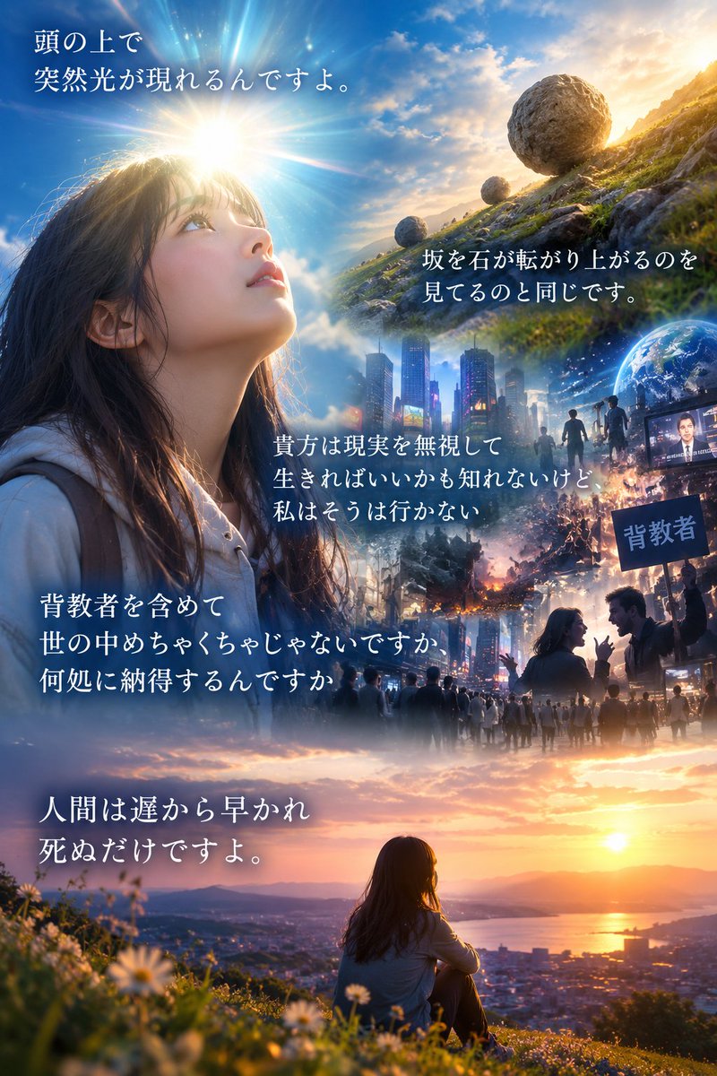 plasmaSeven7's tweet photo. @Ovisaries7H7E 私は空論て話していません
頭の上で突然光りが現れるんですよ。
坂を石が転がり上がるのを見てるのと同じです。
貴方は現実を無視して生きればいいかも知れないけど、私はそうは行かない
背教者を含めて世の中めちゃくちゃじゃないですか、何処に納得するんですか
人間は遅から早かれ死ぬだけですよ。 https://t.co/VTJUjb6yOm