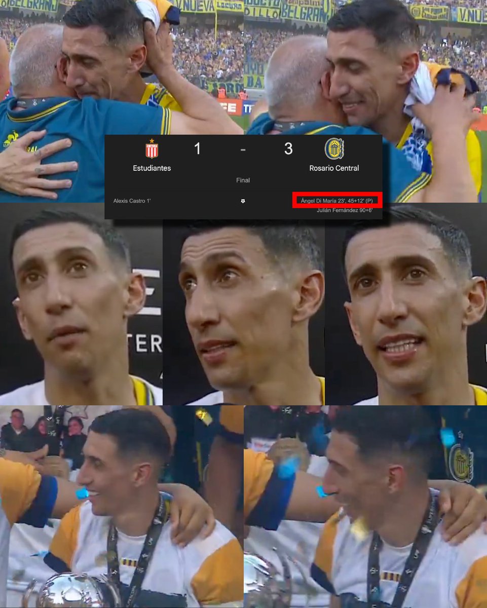 InvictosSomos's tweet photo. Ufff, qué momento en Argentina. Las lágrimas de felicidad de Ángel Di María después de conquistar la Supercopa Internacional con Rosario Central. El Fideo marcó un golazo de tiro libre y un gol de penal para liderar la remontada en la final ante Estudiantes de La Plata.

Desde que volvió a casa, Angelito lleva ¡¡19 GOLES, 8 ASISTENCIAS Y 2 TÍTULOS!! en 49 partidos disputados con el cuadro rosarino. No regresó para ser homenajeado, regresó para hacer historia con el verdadero club de sus amores. 

Y, además, se confirmó como el segundo jugador argentino con MÁS TÍTULOS (38) en toda la historia del juego. Solamente superado por Lionel Messi (49). En el cuadro de honor de su país. Y en el libro dorado del fútbol mundial.

ERES ETERNO, FIDEO.