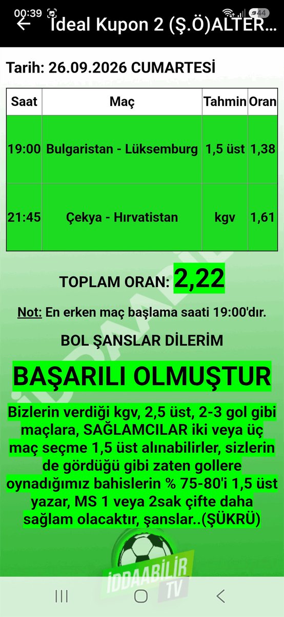 sukru1905's tweet photo. İddaabilir Mobil Uygulamamızda İDDİALI PERFORMANS, paylaştığımız başarısız olan ve BAŞARILI OLAN KUPONLARIMIZ bu şekilde, oynayan ve KAZANAN dostlarımızı TEBRİK EDERİZ.👏🏻👏🏻✅️🔥🧿✍️🏻 
Uygulama Linkleri:
https://t.co/ZSqwHTa88v
https://t.co/hTNRYhBIMU

#iddaa #iddia #iddaakuponu #Galatasaray #Fenerbahce #Besiktas #millimaclar