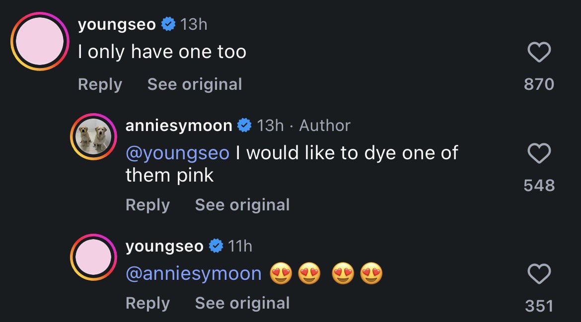 nyangseoyoon's tweet photo. youngseo comment annie ig post heh https://t.co/JRWDCgDoDu