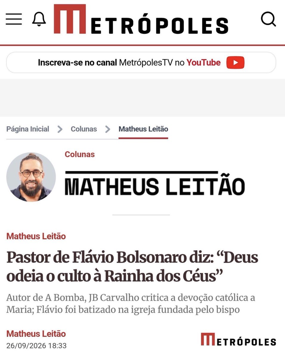 Paulocarvalho80's tweet photo. 🚨🔥 FLÁVIO, A BOMBA ESTOUROU NO PRÓPRIO CAMPO: VAI PROCESSAR ATÉ O SEU PASTOR?

O que está sendo dito sobre Nossa Senhora Aparecida e o catolicismo provocou uma reação fortíssima entre católicos.

E eu já fico com a dúvida: dar RT no Metrópoles agora virou motivo para processo? 😂

RT dado. Fé não se censura. 🇧🇷🙏

CATÓLICOS CENSURADOS
RESPEITEM NOSSA PADROEIRA