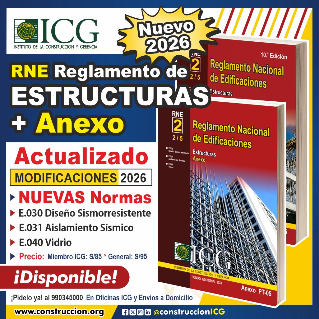 ConstruccionICG's tweet photo. #LibroICG | PT-05 Reglamento Nacional de Edificaciones
10.a Edición – TOMO 2: Estructuras + Anexo 2026
📌 Ver detalles: https://t.co/TwFd3fG4up
🚚 Envíos a nivel nacional por agencia y a domicilio.
ℹ Informes y ventas:
📲 WhatsApp: 990345000, 987565050
📧 info@icgmail.org https://t.co/8li6PCPbg3
