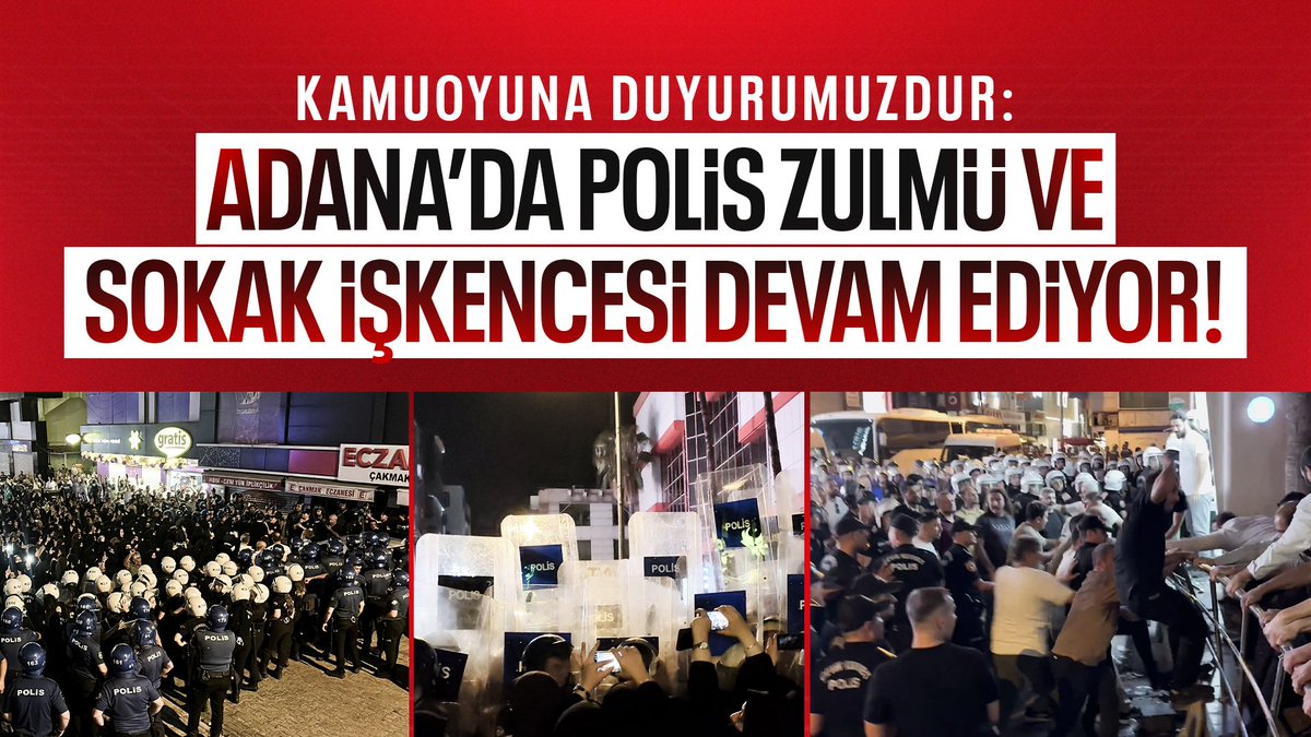 furkanhareketiT's tweet photo. KAMUOYUNA DUYURUMUZDUR: ADANA’DA POLİS ZULMÜ VE SOKAK İŞKENCESİ DEVAM EDİYOR!

26 Eylül Cumartesi günü Adana İnönü Parkı’nda; cezaevindeki hak ihlallerine ve haksız tutukluluklara dikkat çekmek amacıyla Alparslan Kuytul Hocaefendi, Semra Kuytul Hocahanım ve tutuklu Furkan Hareketi mensubu kardeşlerimiz için tamamen meşru ve barışçıl bir basın açıklaması gerçekleştirdik.

Açıklamamız sorunsuz bir şekilde tamamlanmasına rağmen alandan ayrılmamıza izin verilmedi; yüzlerce polis kalkanıyla saatlerce etrafımız sarıldı. Daha bir hafta önce camiye namaza giden kardeşlerimize sokak işkencesi yapan Adana Emniyeti, bu kez de en temel hakkımız olan ibadet özgürlüğümüzü çiğneyerek ikindi ve akşam namazlarımızı polis ablukası ve çemberi altında kılmaya bizi mecbur bıraktı.

Ablukanın kaldırıldığı ve alanın boşaltılabileceği söylenerek yönlendirildikten hemen sonra, yolda yürüyerek ilerleyen kardeşlerimizin önü polislerce kesildi. Yol üzerinde yeniden ablukaya alınan kardeşlerimize yönelik düşmanca, orantısız ve vahşi bir saldırı başlatıldı:

• Sokak Ortasında Ağır İşkence ve Darp: Hiçbir taşkınlık göstermeyen savunmasız kardeşlerimiz cadde ortasında yere yatırıldı; başlarına basılarak, kafalarına ve sırtlarına vurularak ters kelepçeyle yerlerde sürüklendi.

Kalkan ve cop darbeleriyle kardeşlerimizin kafaları yarıldı, kaşları ve dudakları patlatıldı. Üzerlerindeki kıyafetler parçalanan, vücutları kanlar içinde kalan çok sayıda mensubumuz olay yerine sevk edilen ambulanslarla tedavi altına alındı. Alparslan Kuytul Hocaefendi’nin evladı Muhammed Kuytul kardeşimiz de doğrudan hedef alınarak başından ağır darbe aldı. 20 Mart 2022’deki polis işkencesinde başından aldığı darbe ile beyin kanaması geçirmişti.

Kaldırımdan yürüyerek giden kardeşlerimizin önü kesilip dar alanda kalkanlarla sıkıştırılarak üzerlerine doğrudan biber gazı sıkıldı. Nefessiz kalan, fenalaşan onlarca insan ezilme tehlikesi atlattı.

Kadın mensuplarımız erkek polislerce itilip kakılarak fiziki müdahaleye maruz kaldı. Kardeşlerimize ulaşmak amacıyla çevredeki binaların demir korkulukları polislerce sökülerek mülkiyet dokunulmazlığı çiğnendi; onlarca kardeşimiz darbedilerek hukuksuzca gözaltına alındı.
Buradan açıkça soruyoruz: Adana Emniyeti, anayasal hakkını kullanan, namazını kılan ve yolunda yürüyen savunmasız insanlara bu düşmanca müdahaleyi hangi hukuka dayanarak yapmaktadır?

Bu sistematik sokak işkencesini gerçekleştiren polisleri kimler korumaktadır?
Bugün yaşananlar bir polis müdahalesi değil; yol ortasında Furkan Hareketi mensuplarına uygulanan planlı bir işkence ve devlet şiddetidir.
Buradan yetkililere ve kamuoyuna sesleniyoruz: Şu an Adana Emniyeti'nde hukuksuzca ve işkenceyle gözaltında tutulan tüm kardeşlerimizi derhal serbest bırakın!
Kanımızı akıtsanız da, sokak ortasında işkenceye de başvursanız meşru hak arayışımızdan vazgeçmeyeceğiz!

Alparslan Kuytul Hocaefendi, Semra Kuytul Hocahanım ve tutuklu tüm kardeşlerimiz özgür kalana kadar hak, adalet ve özgürlük talebimizi her platformda haykırmaya devam edeceğiz.

Zulmünüz bizi yıldıramaz!
FURKAN HAREKETİ

https://t.co/pyFGhfmBGp