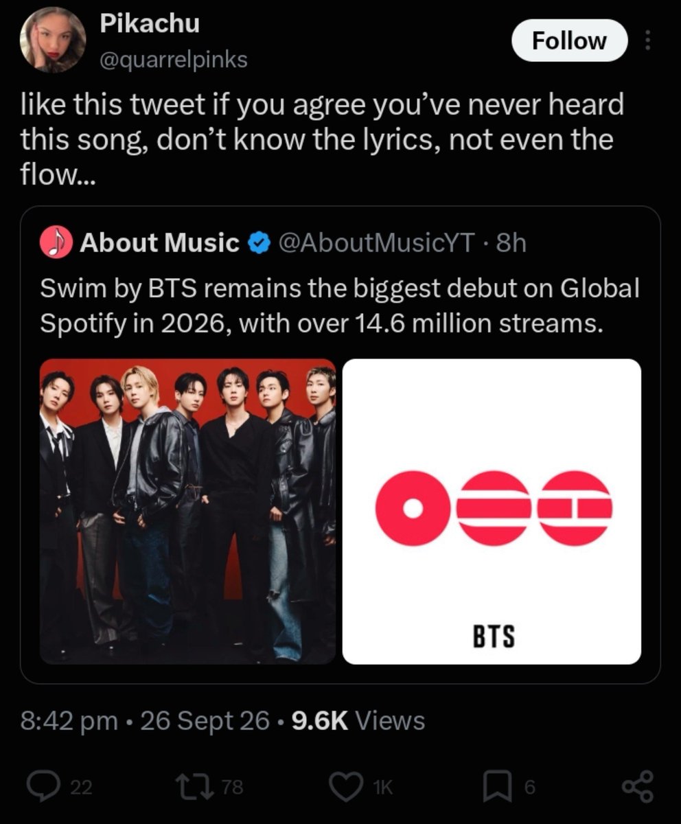 jacks0nseven's tweet photo. Like this tweet if you agree that Swim is better and bigger than Blackpink's entire discography. https://t.co/1wvniQNyj2