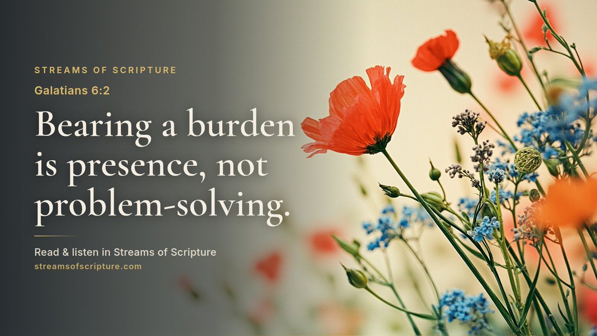 StreamScripture's tweet photo. What does it actually mean to bear one another's burdens? The verse is a one-sentence summary of how the early church practiced the law of Christ, the same posture Jesus modeled when He washed feet and carried the cross.

Read &amp; listen link below ↓

#Galatians6 #Carrying https://t.co/YvsvzLhJSH
