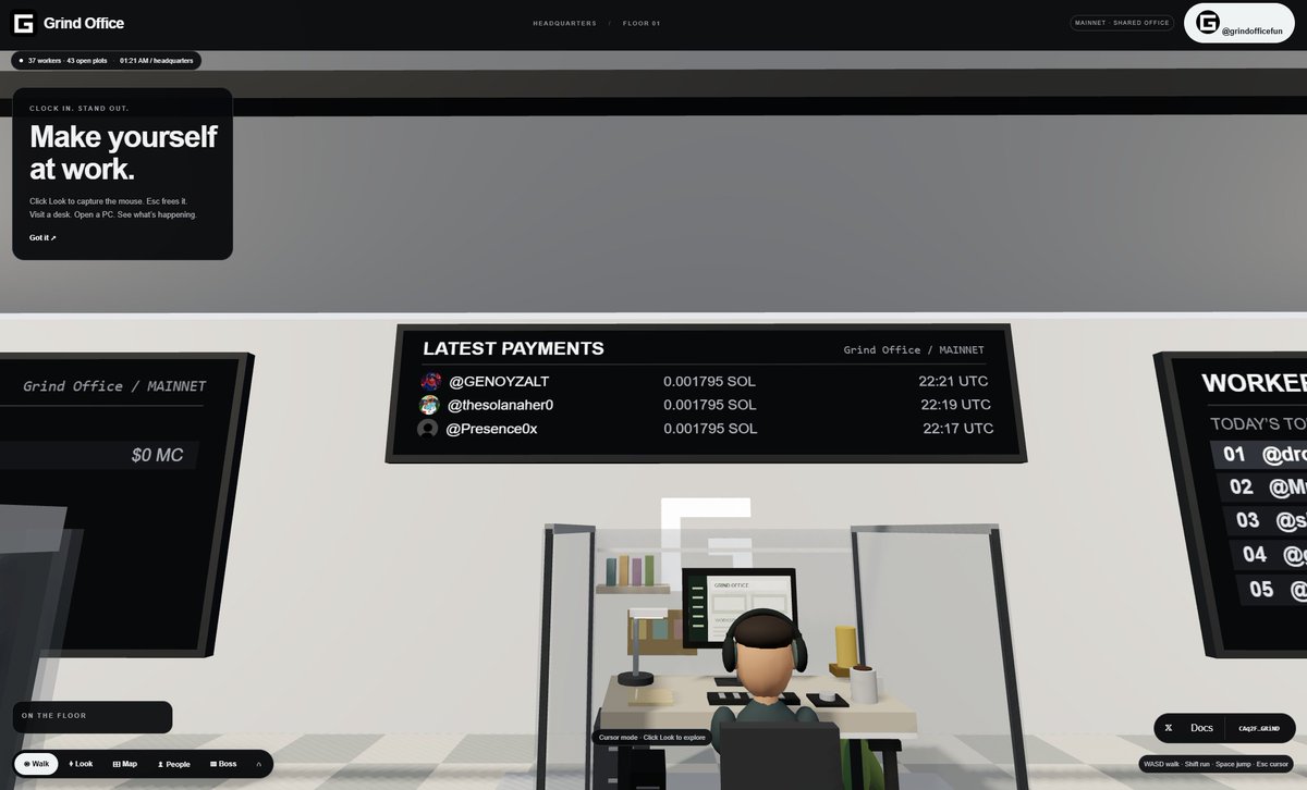 grindofficefun's tweet photo. First shift. First payouts. 💸

The first SOL payments have landed for Grind Office workers, and 37 workers have already clocked in.

Hold 50,000 $GRIND, claim your desk and earn your share through verified participation.

No wallet connection. No X app authorization. Rewards go straight to your payout address.

Check the latest payments board inside the office 👇