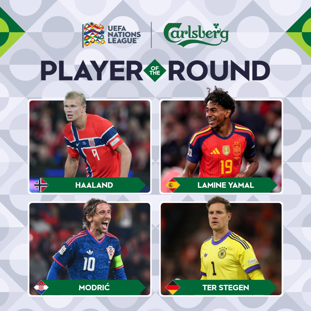 UEFAEURO's tweet photo. Four stunning performances from Matchday 1 👏

Who was your Player of the Round? 🤔

Pick your player 📲  https://t.co/oyQg8Tpfma

#UNLPOTR | @CarlsbergGroup https://t.co/Po9HVKeodx
