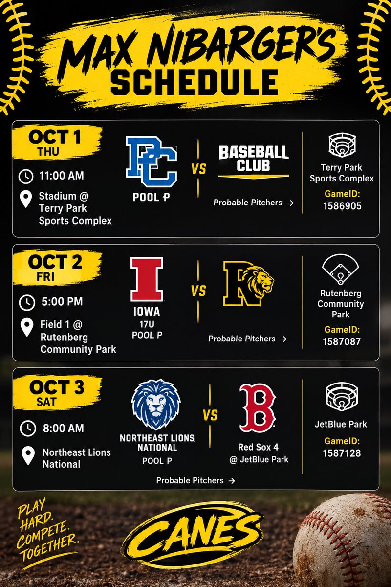 MaxNibarger2028's tweet photo. Here is my schedule for next weekend in FL!! https://t.co/TMzW7OSUk1