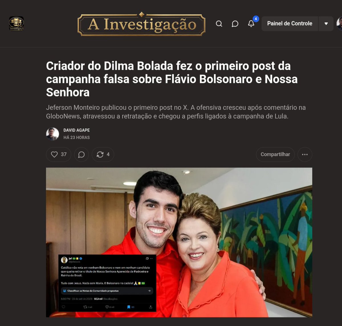 david_agape_'s tweet photo. Mais sobre a campanha difamatória do criador do Dilma Bolada. Já é a terceira eleição que ele tenta emplacar a mesma narrativa sobre Nossa Senhora. 

Tentou em 2018, 2022 e agora em 2026. Sempre sem consequências (até agora). 

Saiba mais: https://t.co/5toRr0hYMM https://t.co/XhBL4byh3U