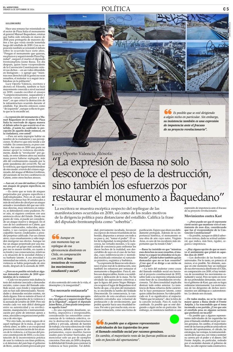 RD_Rod_O's tweet photo. Ad portas de otro aniversario del “estallido social”, Lucy Oporto vierte notas sobre este y las desafortunadas palabras del Dip. Bassa respecto  Baquedano y Plaza Italia. 

La repasada a Bassa es para aplaudir. https://t.co/QaIDubDP7W