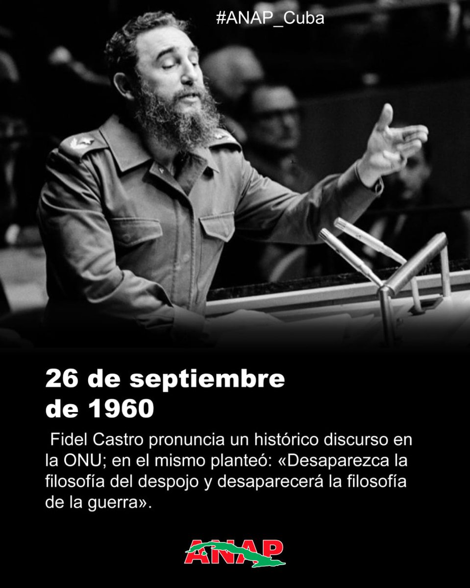 FelixDuarteOrte's tweet photo. #FidelPorSiempre: “¡Desaparezca la filosofía del despojo, y habrá desaparecido la filosofía de la guerra! ¡Desaparezcan las colonias, desaparezca la explotación de los países por los monopolios, y entonces la humanidad habrá alcanzado una verdadera etapa de progreso!”. #Cuba https://t.co/yYwP48ogVB