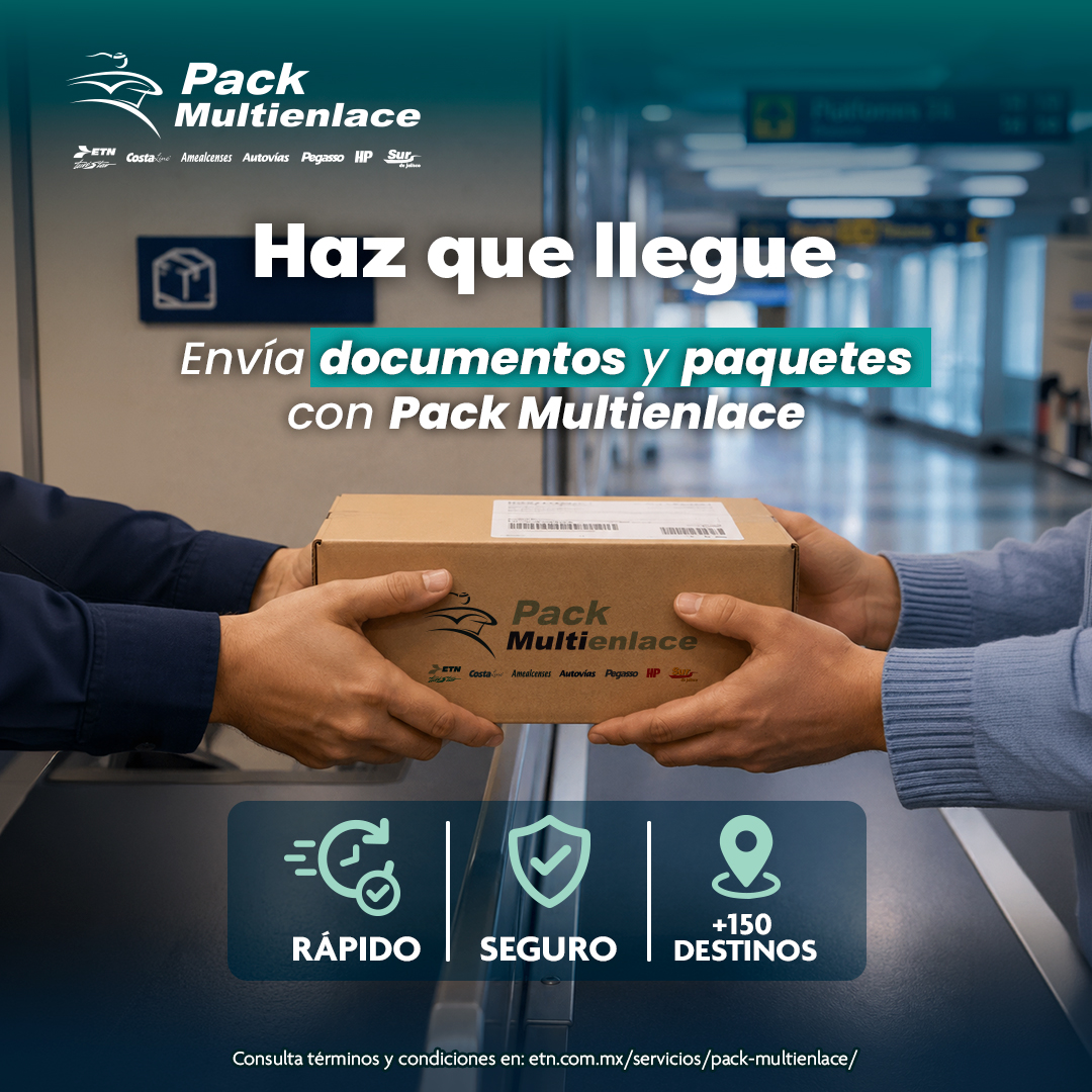 ETNTURISTAR's tweet photo. Haz que llegue a donde tiene que llegar. 📦✨

Envía documentos y paquetes con Pack Multienlace de forma rápida y segura a más de 150 destinos.

#PackMultienlace #Paquetería #Envíos https://t.co/P8AKks0zn2