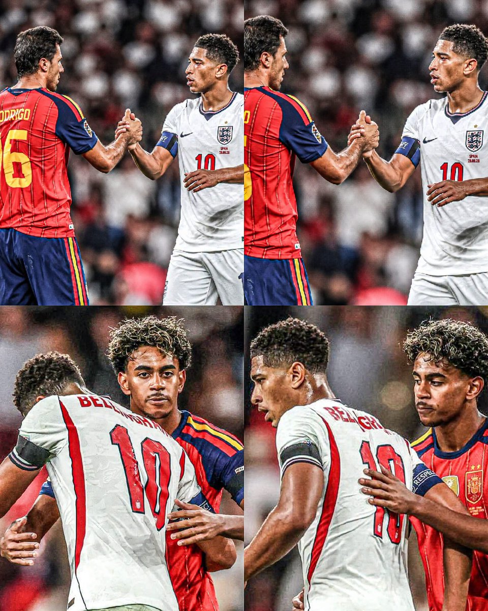 MotivacionesF's tweet photo. ¡BELLINGHAM ENTENDIÓ TODO!

Justo después de la derrota de Inglaterra ante España en el mejor partido del año. 

Jude Bellingham se dirigió directamente con Rodri y Lamine Yamal para darles la mano de forma deportiva. El futbolista del Real Madrid junto a los jugadores del FC Barcelona. 

El inglés aunque acababa de sufrir la derrota, dejó de lado la rivalidad para regalarnos una hermosa postal, representando la deportividad en su máxima expresión. Sabe que dejó todo en la cancha pero no fue suficiente, aún así tuvo la grandeza de reconocer a su rival. 

TIENES NUESTRO RESPETO, JUDE.