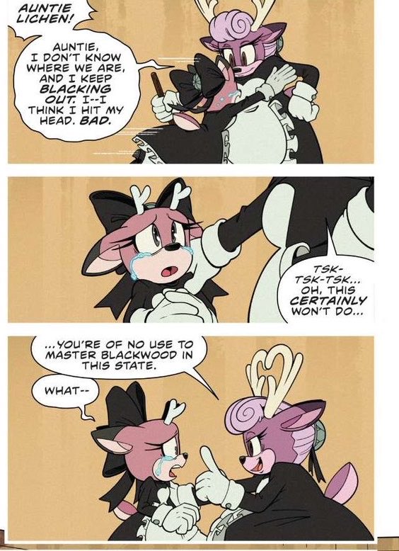 DBlueshi's tweet photo. “She’s always had this way of taking charge.”
Meaning that trait must’ve even carried over into when Aunt Lichen was mind controlled. 
Cuz she did seem concerningly dismissive towards her own niece in the previous issue. 
Blackwood, you scheming bastard. https://t.co/8N71I0CEJe