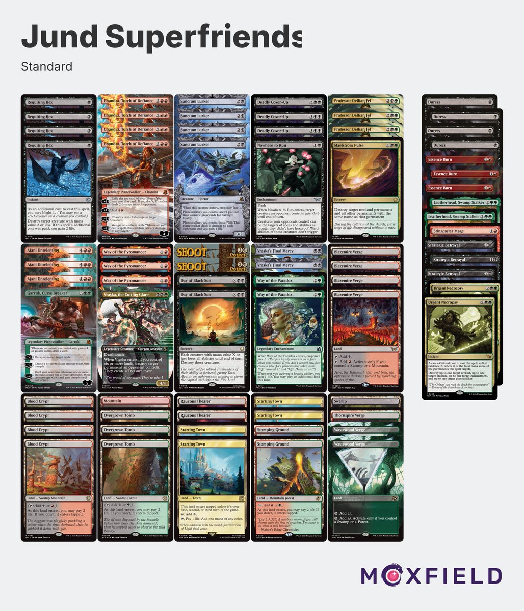 StrictProctor's tweet photo. Jund Superfriends is a deck that I am excited to try out in Reality Fracture Standard.
Ajani is a very good card is you can build around him just being able to create a board of 2/2 cadets. This set looks sick and im super excited to play more standard! https://t.co/g6sXURtIJF