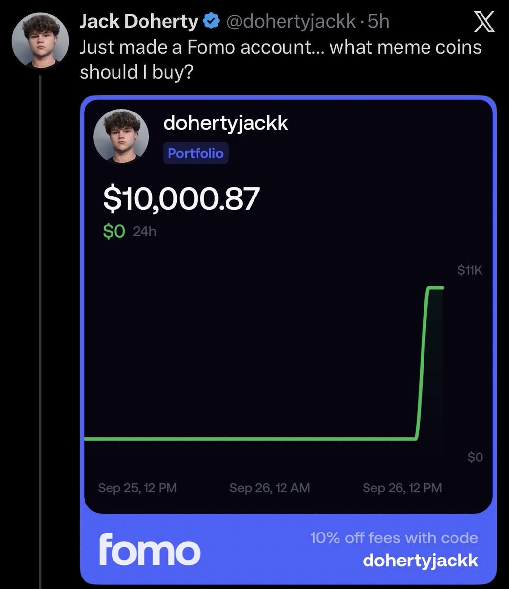 0monkejizz's tweet photo. You know we’re in a bull run when @dohertyjackk starts trading memecoins https://t.co/1bEc8wpRS4