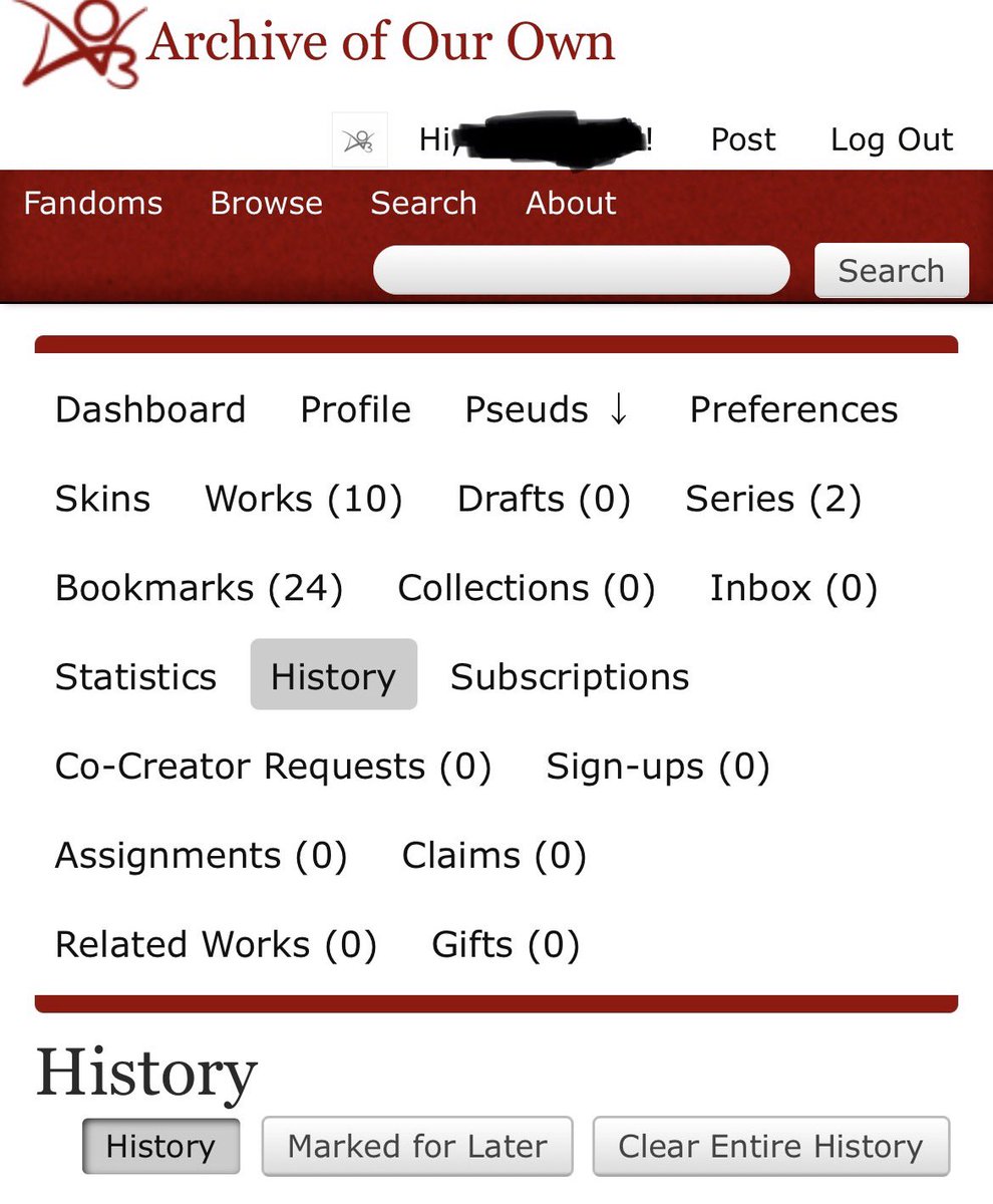 waterurparx's tweet photo. @jeaanmoreau Did we all enter mass psychosis and forget ao3 literally has a history tab ??? https://t.co/7zxtCgiVCc