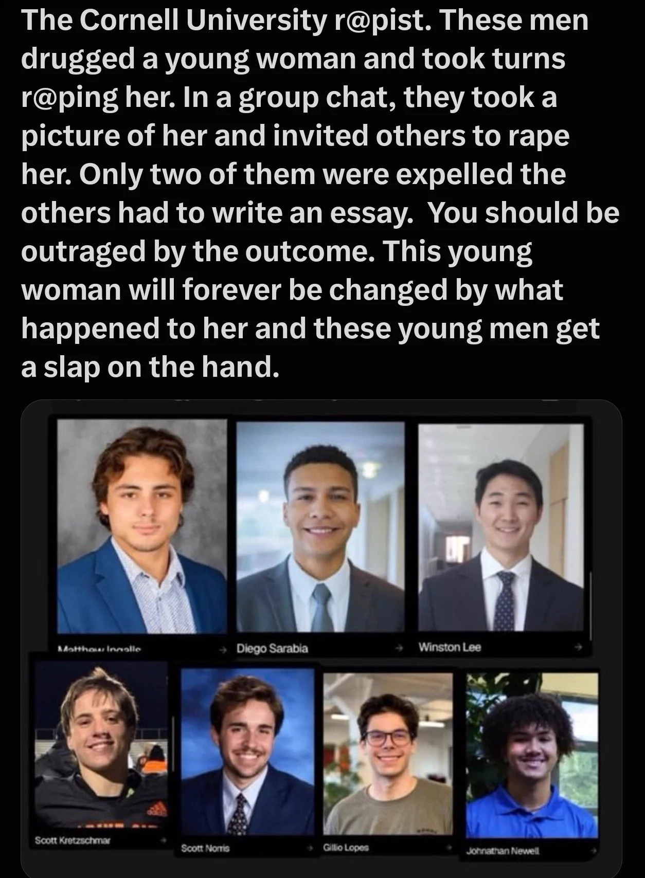 Dr. S. Steven Whitaker on X: "Matthew Inglas Jonathan Newell Winston Lee  Million Lopez Diego Sarabia Scott Norris Scott Kretzschmar  #CornellUniversityRapists" / X