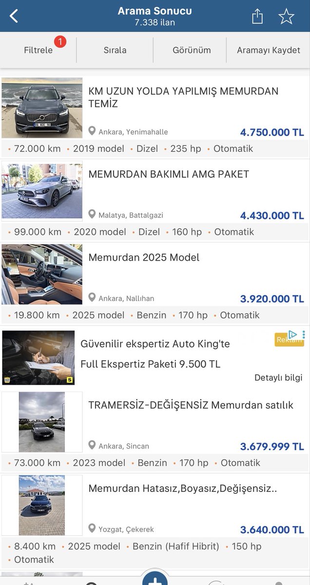 AvSitti34's tweet photo. Sarı sitede 7.339 adet memurdan satılık araba var. 😄
Fonlarda para batıran memurlar, acilen arabalarını satışa çıkarmış galiba. https://t.co/CMWDv4Lswl