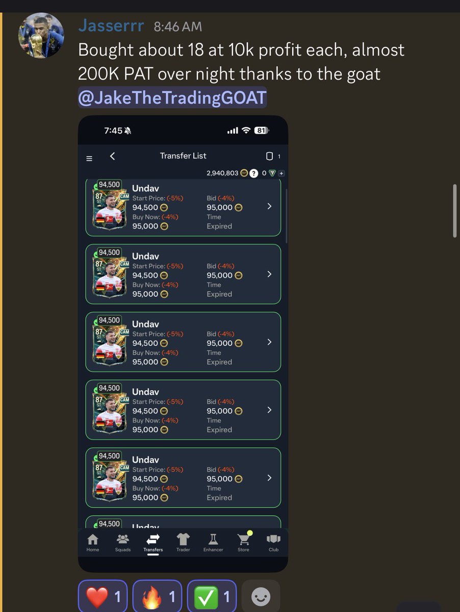 Jake_FutTrading's tweet photo. Some moves we made last 24 hours 😆

Lookman 🇳🇬 6 to 8.7K 
Fermin 🇪🇸 7.7 to 10.75K 
Ferran 🇪🇸 6.1 to 9K 
Undav 🇩🇪78 to 96K 
Japan 🇯🇵 LMs 2.5 to 5K 

Gallery trading 👀 

Link in my bio! 🚨 

Don't miss the next ones 🔗🔗🔗 https://t.co/ub3kmxCvAO