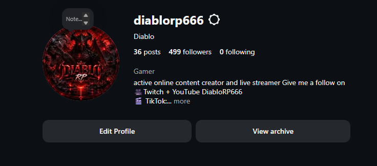 DiabloRP666's tweet photo. ive been streaming a few month properly now and ive just got into making this account and also my insta account and im over the moon within 48 hours how well its going i want to thank you to everyone that is supporting me here , over there and over 1,200 people over on twitch also thank you all