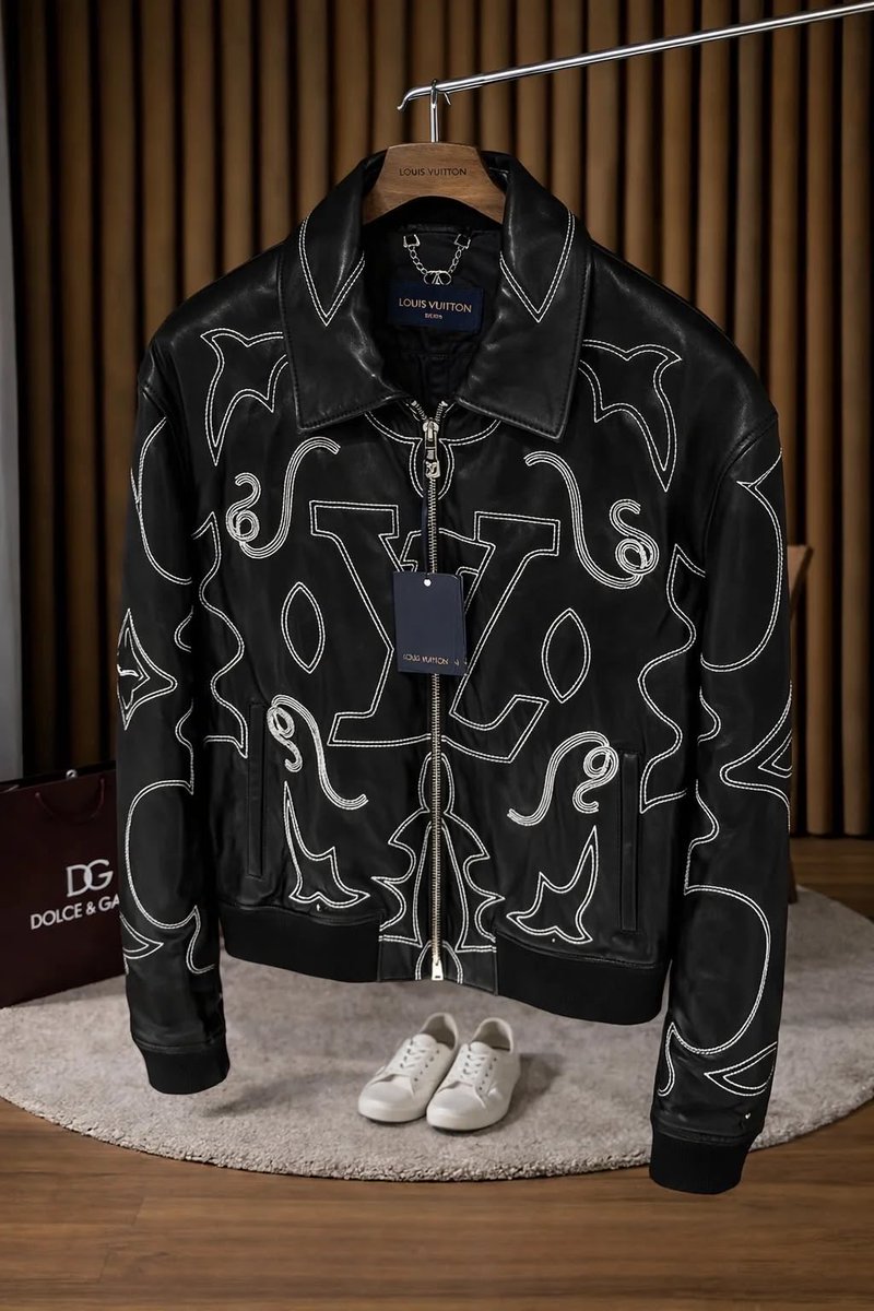 DubaiStyleChic's tweet photo. Luxury in every detail. 🖤
A bold black leather jacket, statement embroidery, and unmistakable street-luxury energy.

#LouisVuitton #LuxuryFashion #LeatherJacket #MensFashion #Streetwear #DesignerStyle #Fashion #LuxuryStyle #XFashion https://t.co/33pUBdFFdl