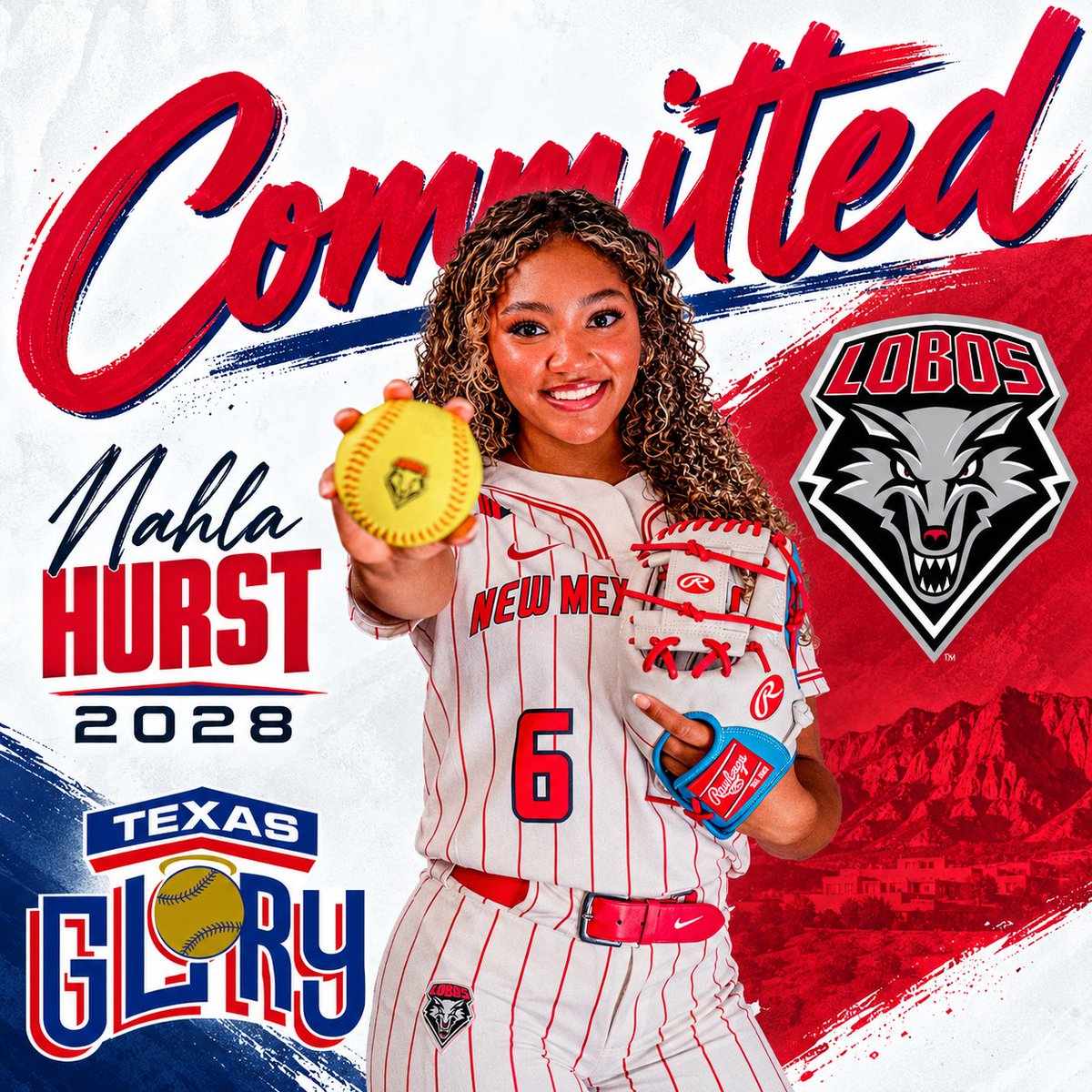 TexasGlory's tweet photo. Nahla Hurst commits to New Mexico. The 2028 Athlete plays at Flower Mound HS. Congrats Nahla!
#fastpitch #committed
@eastonfastpitch @ripitsports @bsnsports @sqairz @pitchcom_sports @gmsportsmedia1 @dmngregriddle @linedsoftball @extrainningsb https://t.co/XrPopfWti9