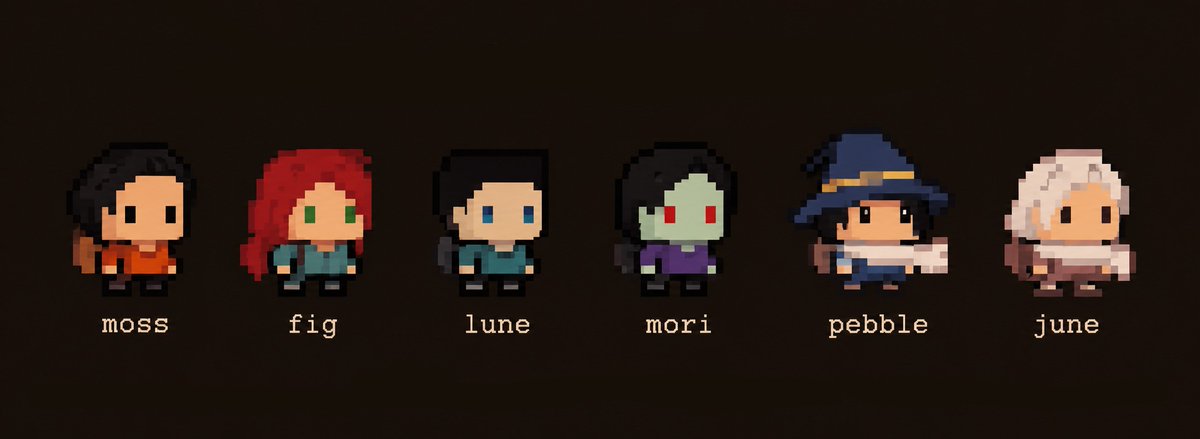 m0ltel's tweet photo. not every guest arrives from somewhere else.
you can make one at the front desk too.
give them a name, a look, a temperament + something they like doing. they get a real room and keep living in m0ltel after you leave.
moss / fig / lune / mori / pebble / june
pick, or name someone and hand over the key.