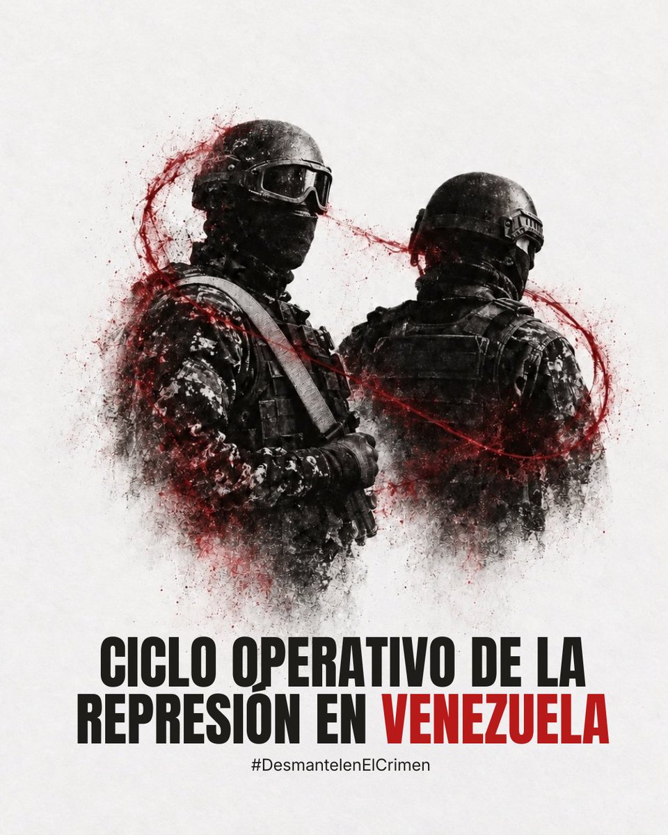 RHelicoide's tweet photo. EL SISTEMA REPRESIVO EN VENEZUELA SIGUE OPERANDO | 🔗: https://t.co/RJ39DJPurQ 

En Venezuela, persiste un esquema de persecución política que opera de manera cíclica, comenzando con el señalamiento público de ciudadanos por parte de altos voceros del régimen. Esta fase activa una red de vigilancia y delación que precede a detenciones arbitrarias, ejecutadas frecuentemente por agentes encapuchados y sin orden judicial.

El mecanismo prosigue con la incomunicación y sometimiento de las víctimas en centros clandestinos, donde se reportan prácticas de tortura y tratos crueles. Luego, se impone una judicialización tardía bajo cargos de terrorismo, seguida de una fase de propaganda que utiliza confesiones coactivas para criminalizar a la disidencia ante la opinión pública.

Este ciclo es una política sistemática activa, bajo el mando de Delcy Rodríguez, para silenciar y controlar a los ciudadanos. Desmantelar esta maquinaria represiva es la máxima prioridad para restablecer la justicia y la dignidad en Venezuela.

#DesmantelenElCrimen