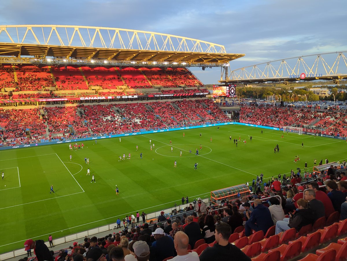 rikayla's tweet photo. I think they should've made the tickets a tad cheaper, eh. $80 CAD for nose bleeds where I'm sitting. 😅
Also, $16 for a beer is crazy. 😩
#CANMNT #BMOField @BMOField https://t.co/sZM7H5HWOd