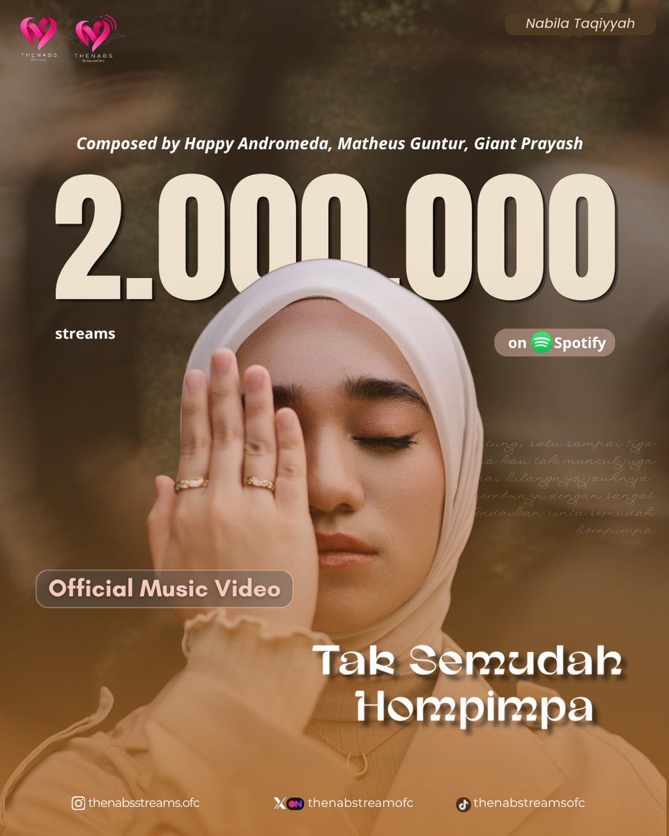 thenabstreamofc's tweet photo. 2M+ Streams on Spotify  for Tak Semudah Hompimpa.

Walaupun perjalanan menuju keberhasilan memang tak semudah hompimpa, tapi perjalanan lagu ini sampai sejauh ini juga tak akan pernah terjadi tanpa kalian🥺🤎

LET'S KEEP GOING, THENABS! https://t.co/2OxLkoVW4h