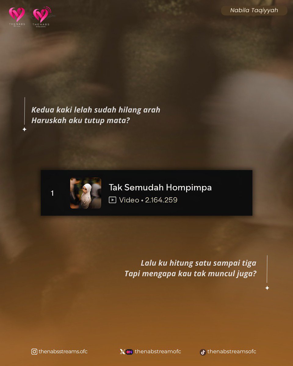 thenabstreamofc's tweet photo. 2M+ Streams on Spotify  for Tak Semudah Hompimpa.

Walaupun perjalanan menuju keberhasilan memang tak semudah hompimpa, tapi perjalanan lagu ini sampai sejauh ini juga tak akan pernah terjadi tanpa kalian🥺🤎

LET'S KEEP GOING, THENABS! https://t.co/2OxLkoVW4h