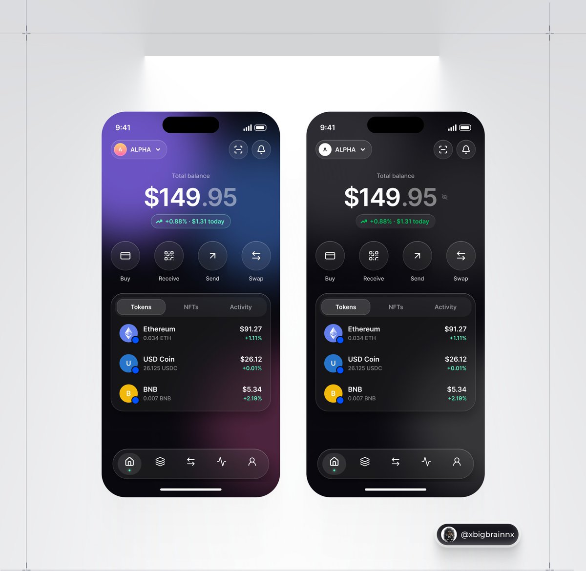 xbigbrainnx's tweet photo. Same wallet. One change: colour.

Purple feels like a crypto app. Neutral feels like a bank.

Which one would you trust with your money, left or right? https://t.co/VQOTUqvaJV
